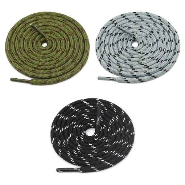 GRAH SANGRAH® 3 Pair (1 Pair Per Single Color) Shoelaces for Hiking Shoes, Walking Sneakers, Climbing, Work Boot, Running, Casual, Sport Shoes (SL-201-211-228) - 120 cm, Army Green Brown_Grey Black_Black White